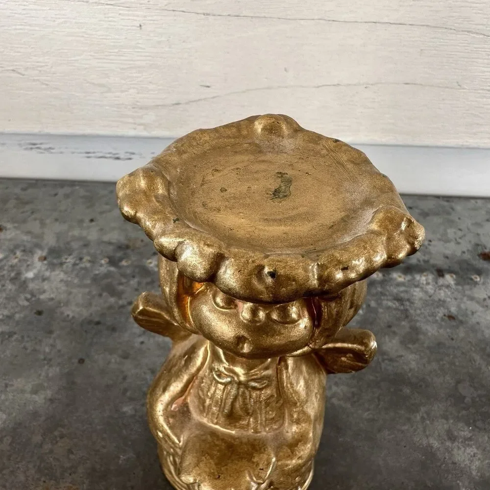Vintage Wales Japan Gold Angel Candle Holder Figurine Mid Century 5”